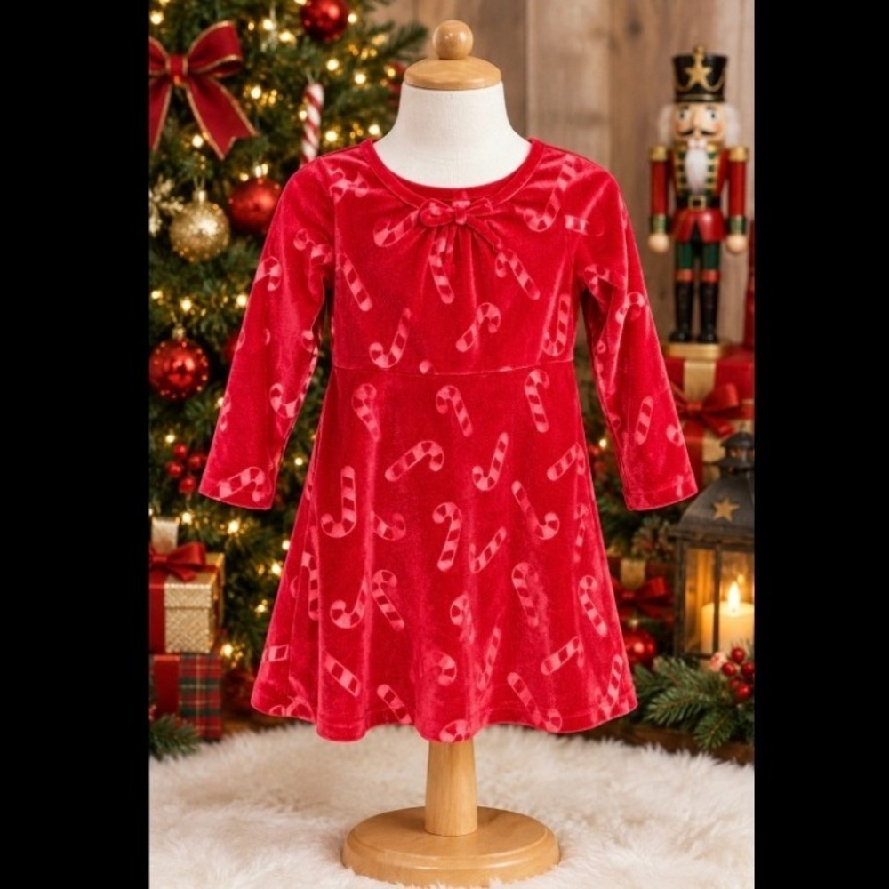 Jumping Beans NWOT Baby Girls Red Velvet Candy Cane Christmas Holiday Dress 12M